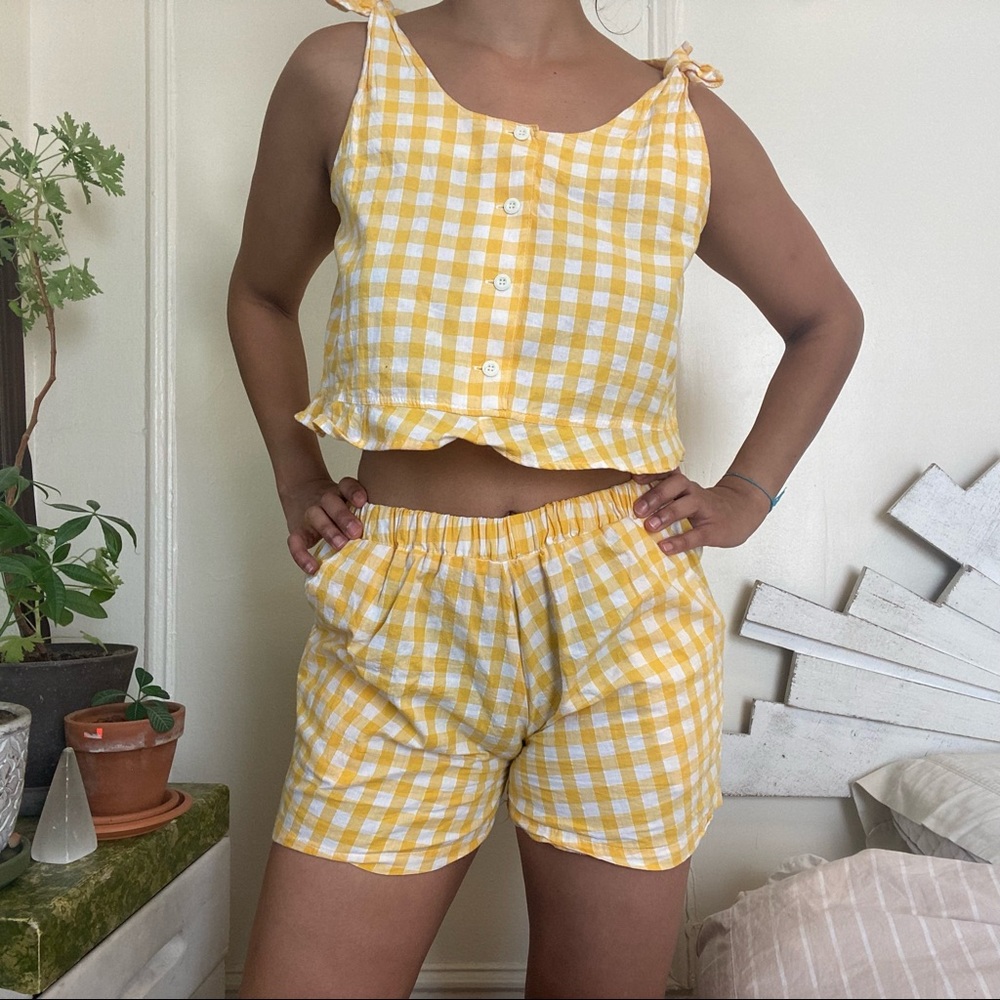 Yellow Gingham Shorts Two Piece